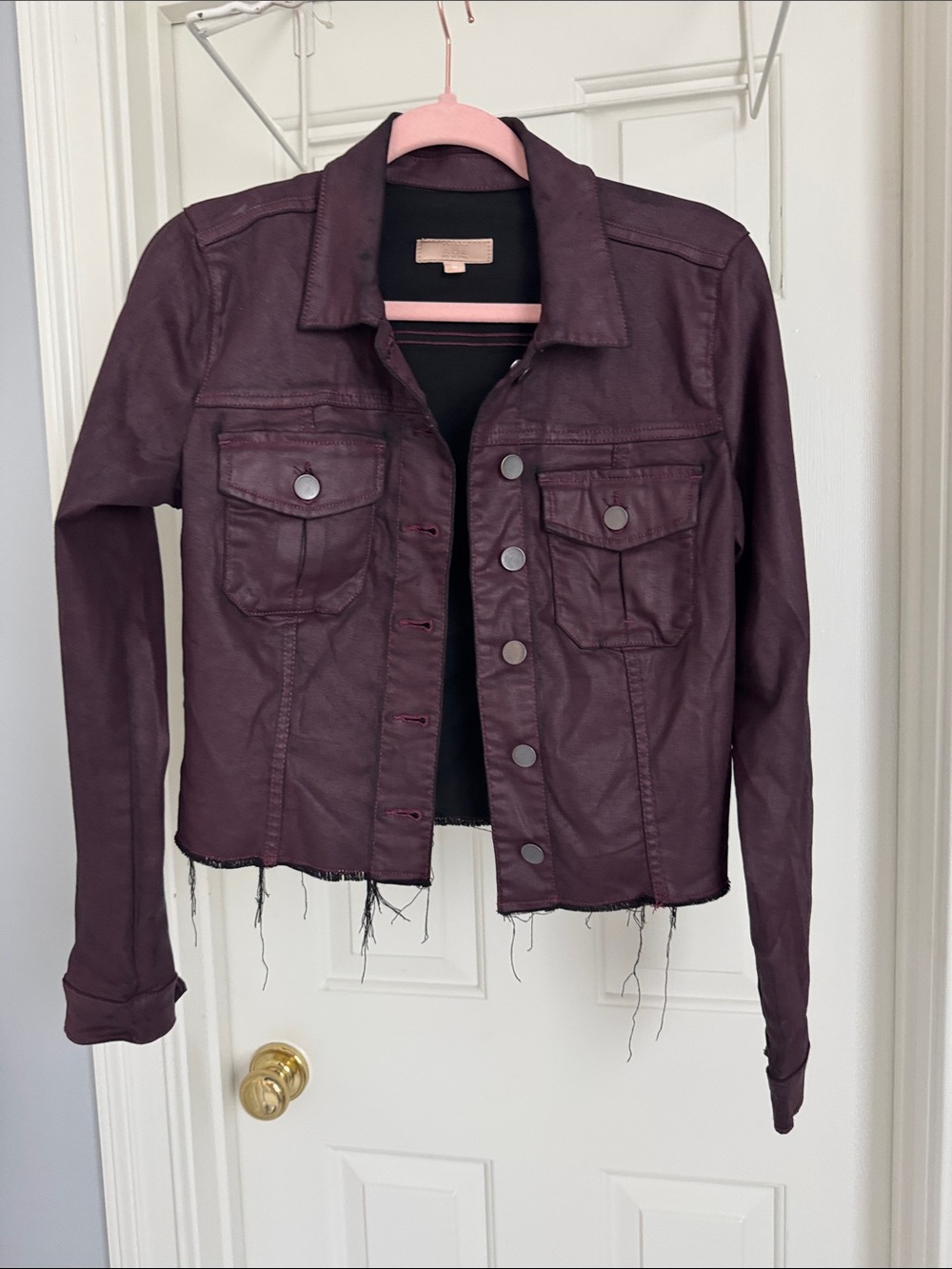 Kut from the Kloth Cropped Jean Jacket in Deep Plum